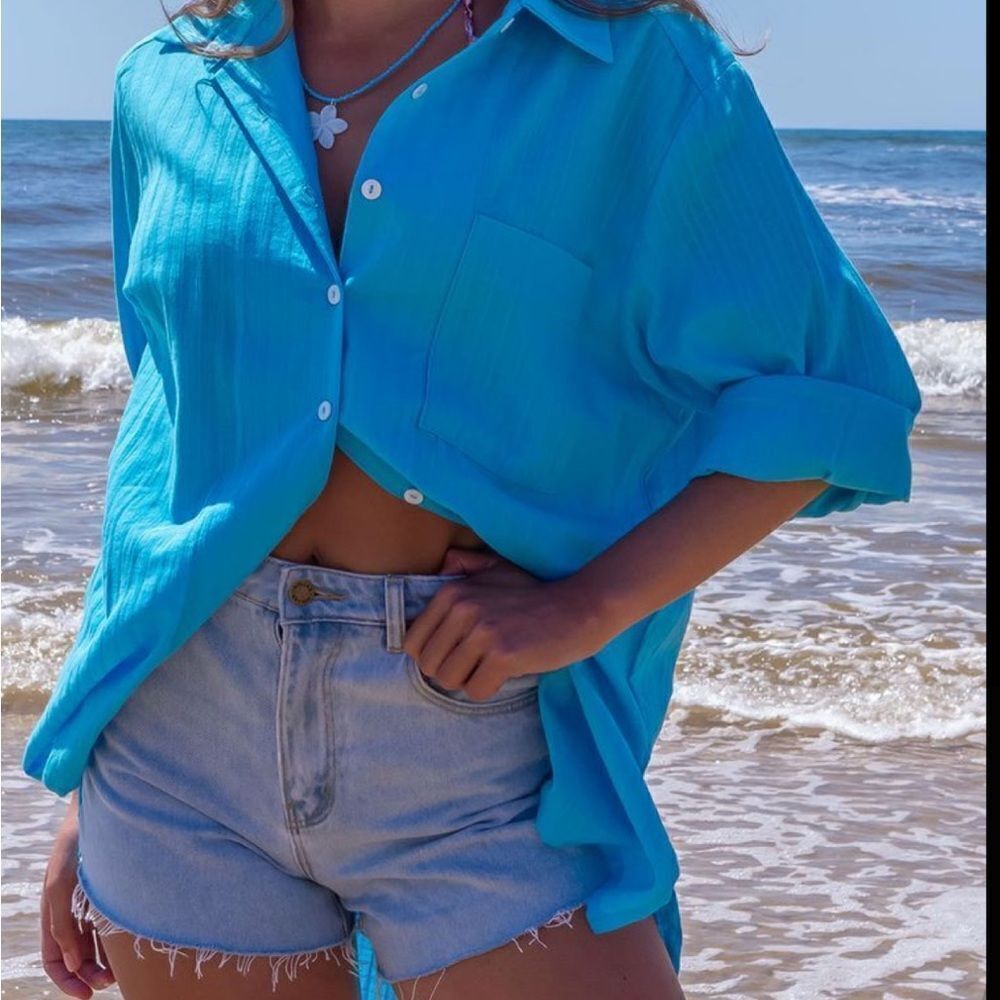 Turquoise button up shirt - Picture 3 of 7